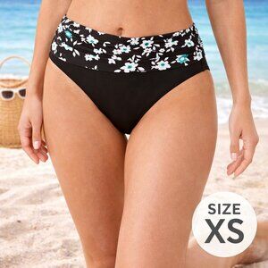 Anne Cole Floral Stripe Fold Over Bikini Bottom XS NWT Full Coverage Swim